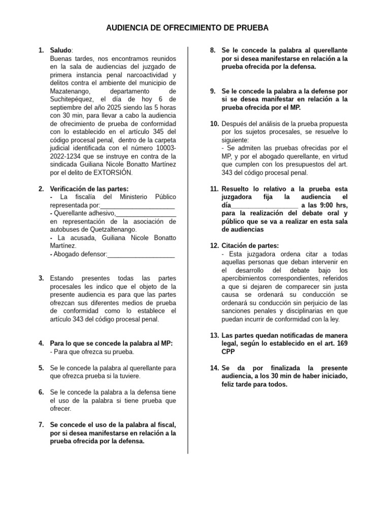 Audiencia de Prueba por Extorsión | PDF | Justicia | Crimen y violencia