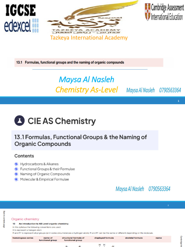 13.1 Formulas, Functional Groups & The Naming of Organic Compounds | PDF