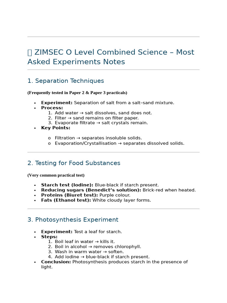 ZIMSEC Combined Science Practical Guide | PDF | Filtration | Rust
