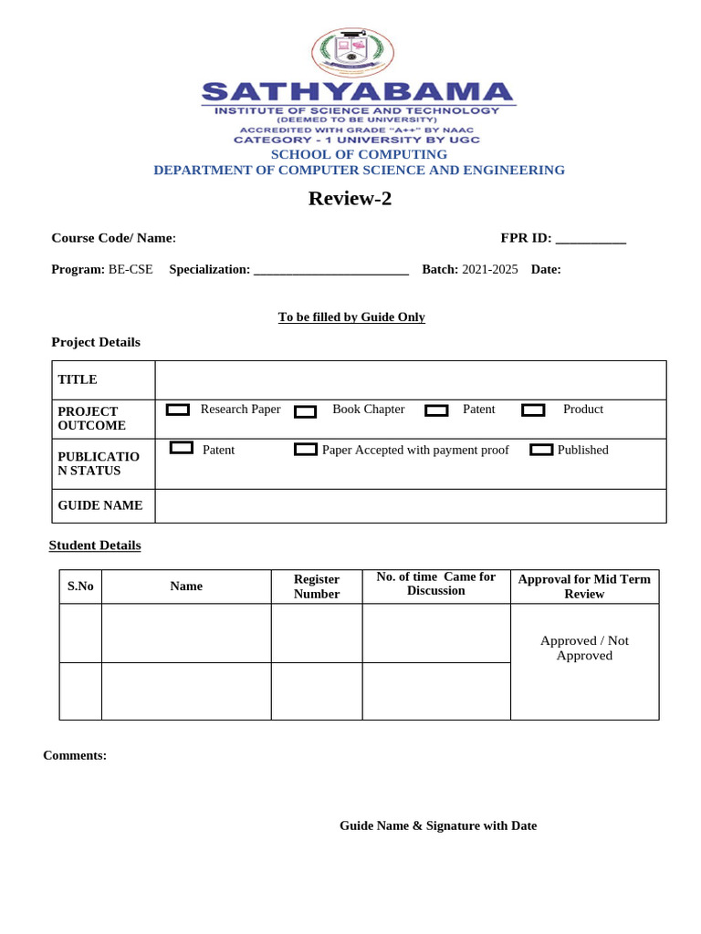 CSE Project Review Document Template | PDF