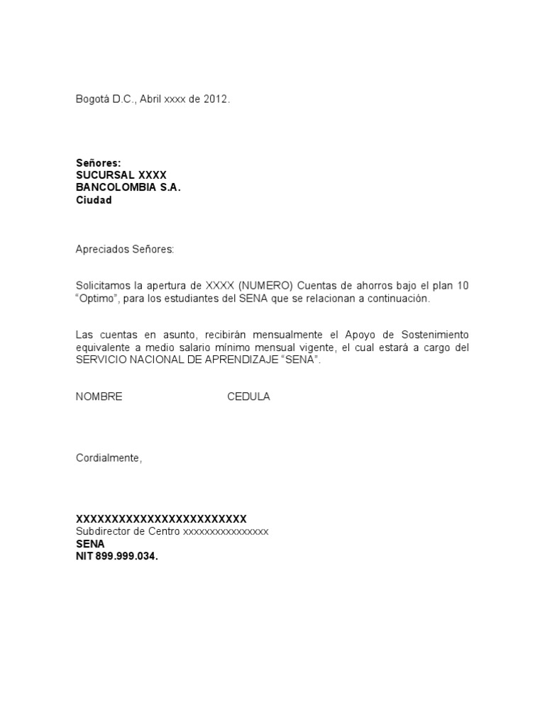 Carta Solicitud De Cuentas De Ahorros