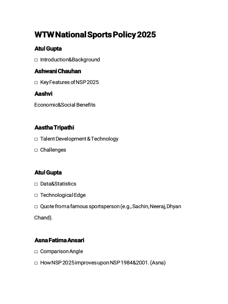 National Sports Policy 2025 Overview | PDF