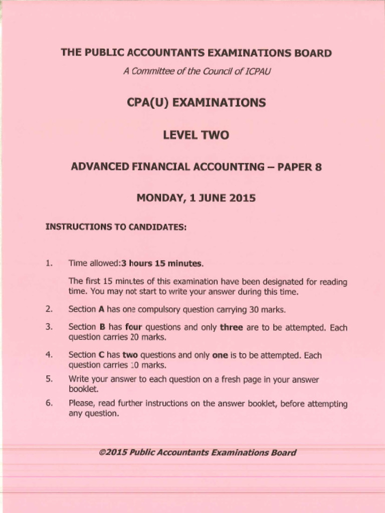 Advanced Financial Accounting - Paper 8 | PDF