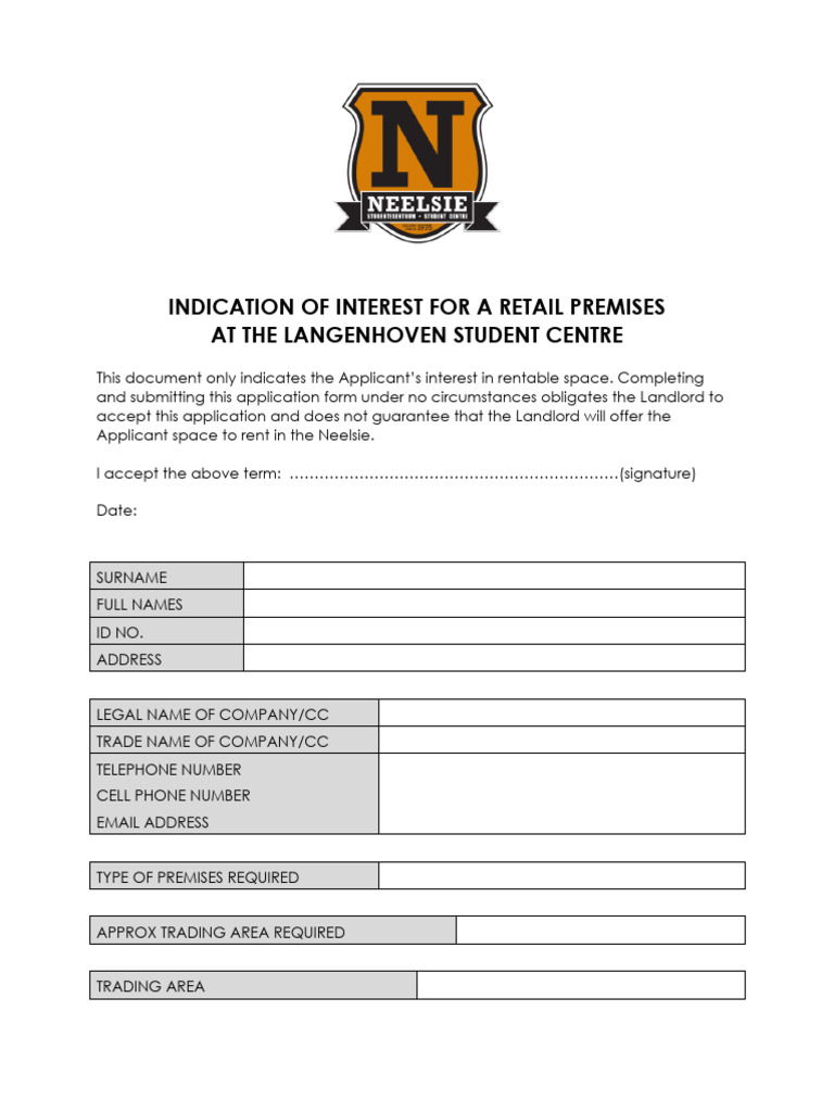 Retail Space Interest Application Form | PDF