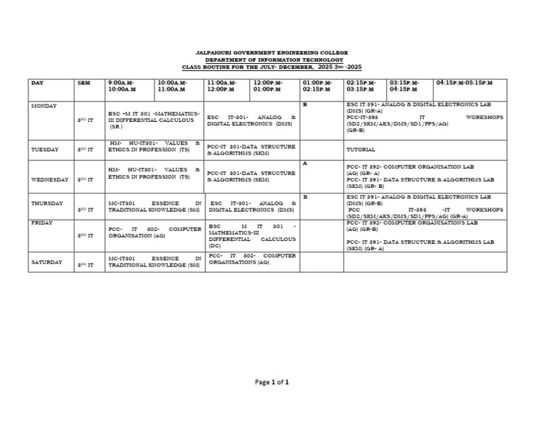 3rd Semester IT Routine 2025 | PDF