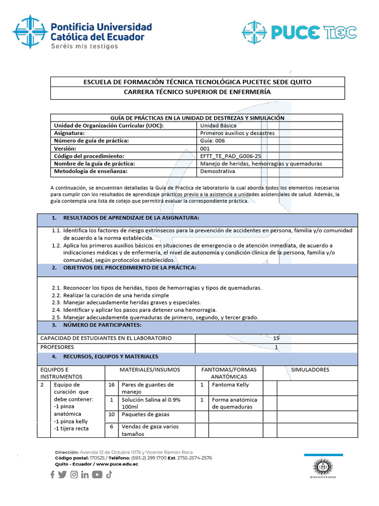 Manejo de Heridas y Quemaduras en Primeros Auxilios | PDF | Herida | Quemar