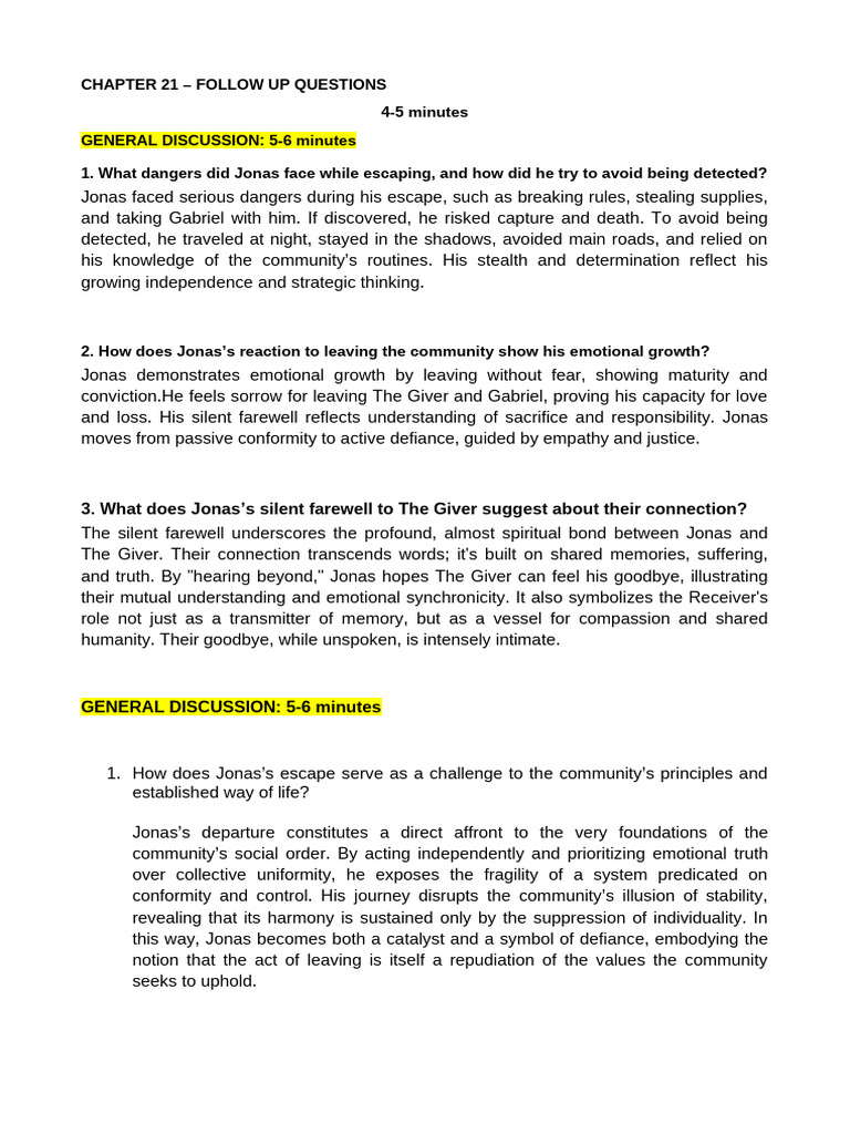 The Giver - Chapter 21 - Part A | PDF | The Giver | Psychology