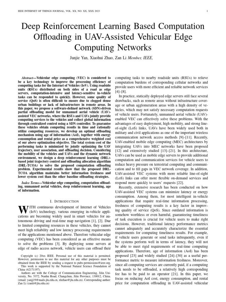 UAV-Enhanced VEC with DRL Offloading | PDF | Mathematical Optimization
