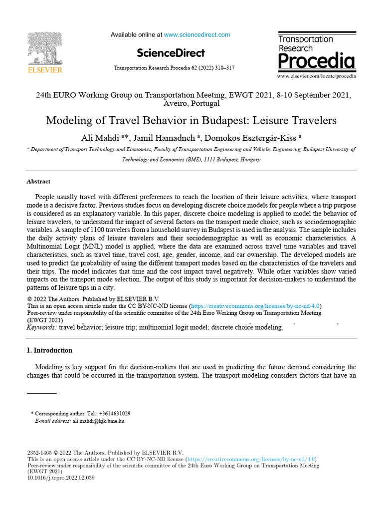 Travel Behavior Modeling in Budapest | PDF | Statistical Theory