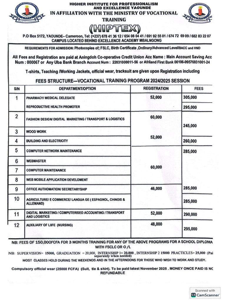Vocational Training Fee Structure For 20 | PDF