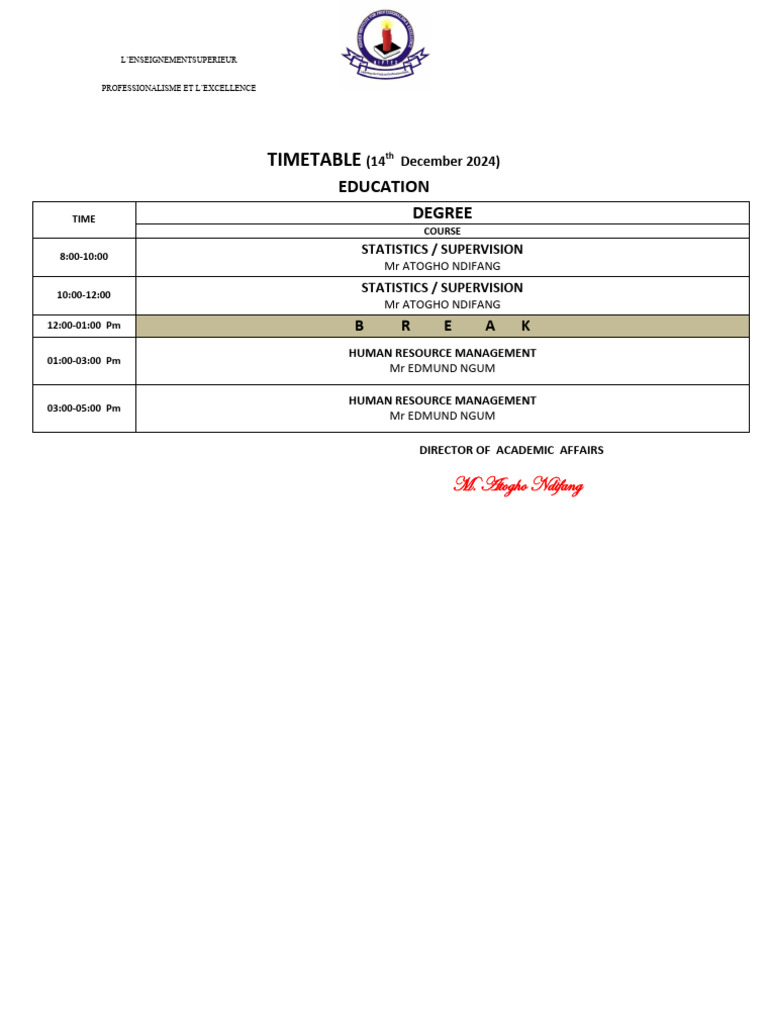Timetable for December 14, 2024 | PDF