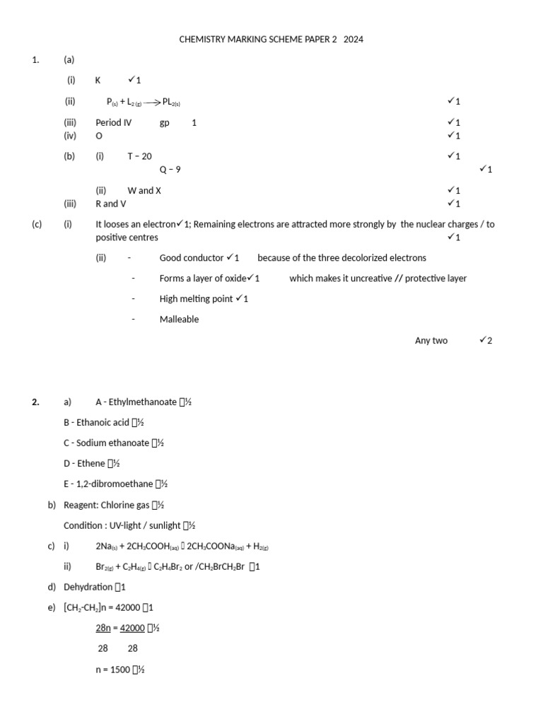 2024 Chemistry Marking Scheme Paper 2 | PDF | Zinc | Zinc Oxide
