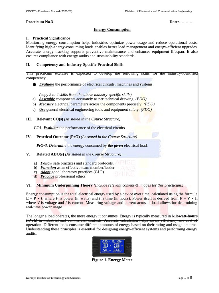 Energy Consumption Practicum Guide | PDF | Energy Conservation ...