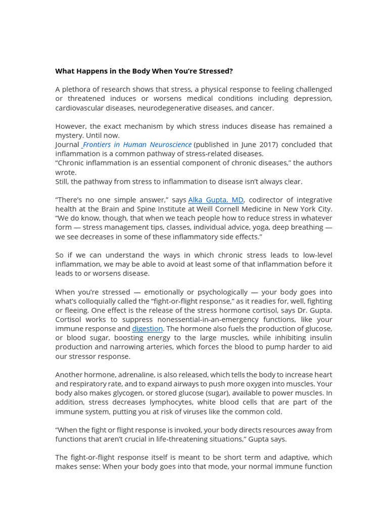 Stress Effects on Inflammation and Health | PDF | Stress (Biology ...