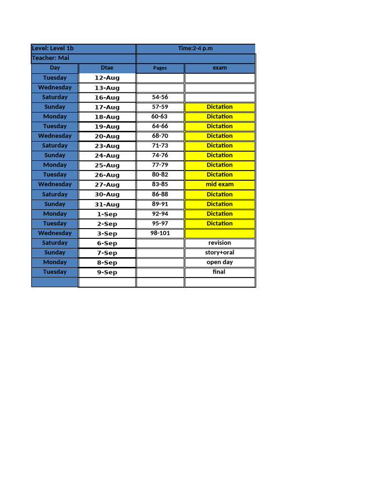 Level 1b Exam Schedule and Activities | PDF