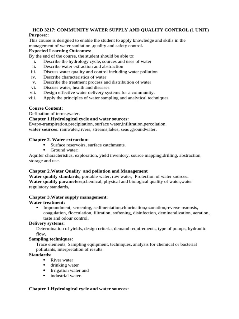 Community Water Supply Management Course | PDF | Precipitation ...