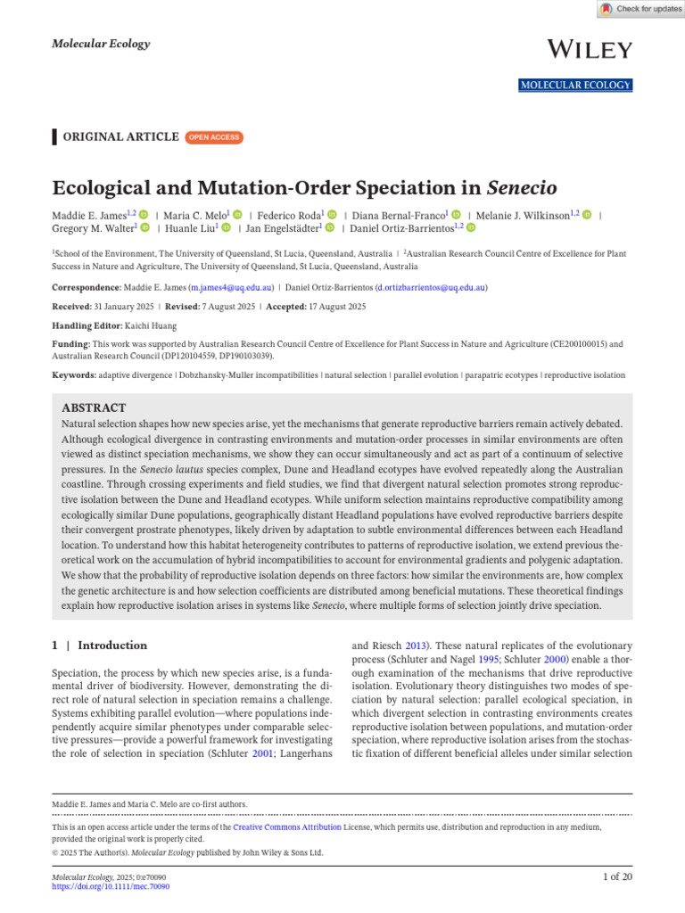 Ecological and Mutation-Order Speciation in Senecio | PDF | Natural ...