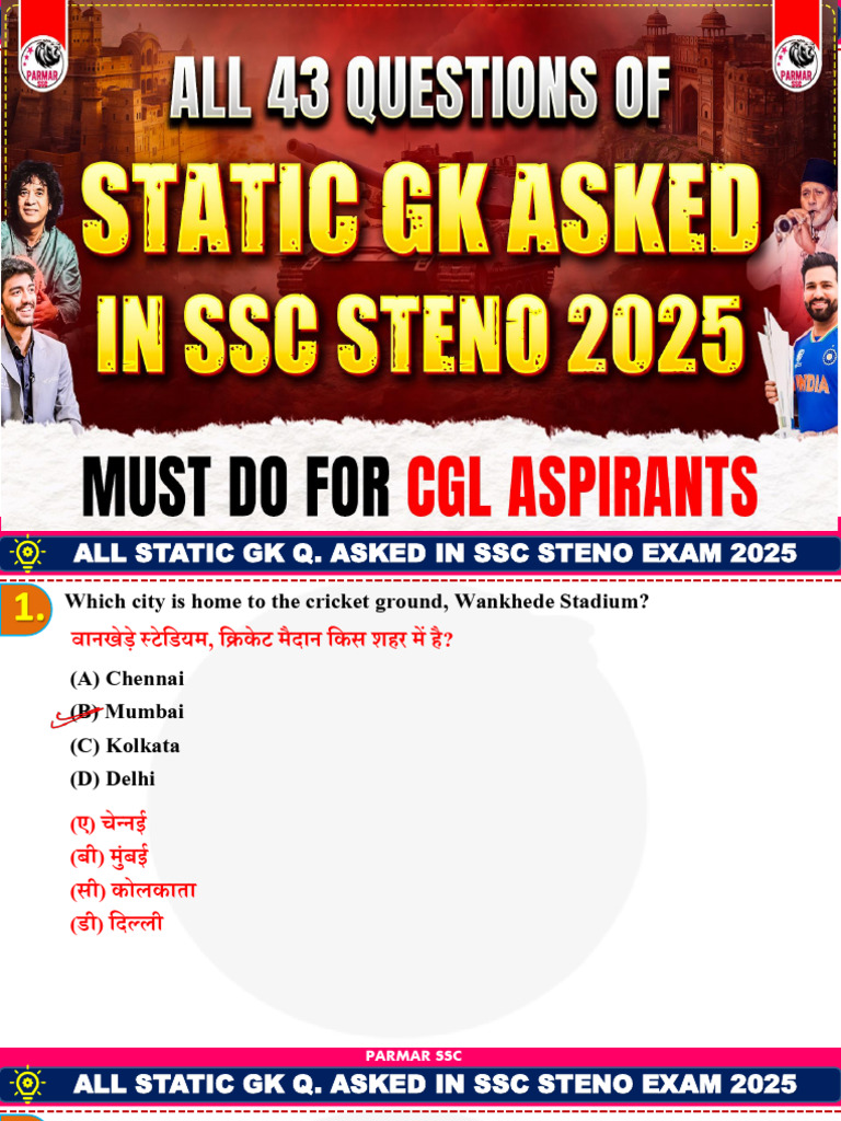 All Static GK Steno Questions Parmar | PDF