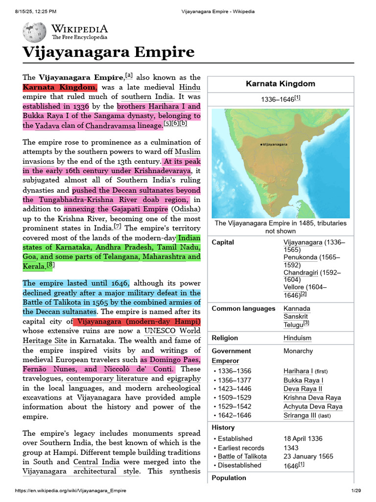 Vijayanagara Empire Overview | PDF
