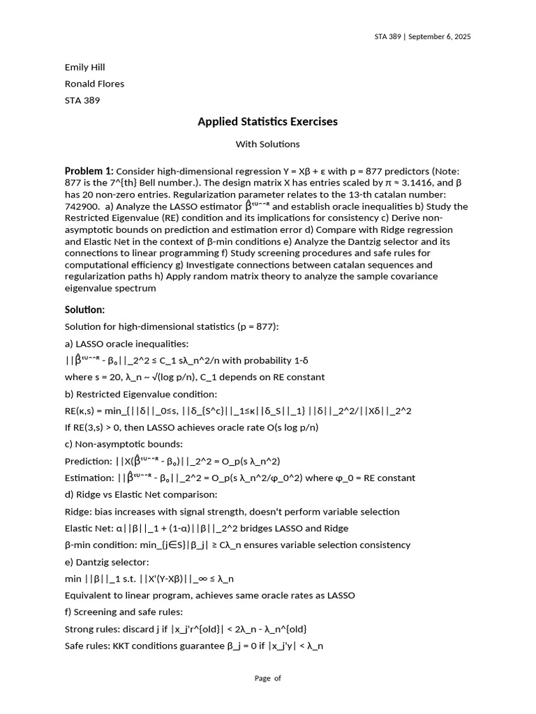 MATH 365 Statistics Solutions 1561 | PDF | Linear Regression | Markov Chain
