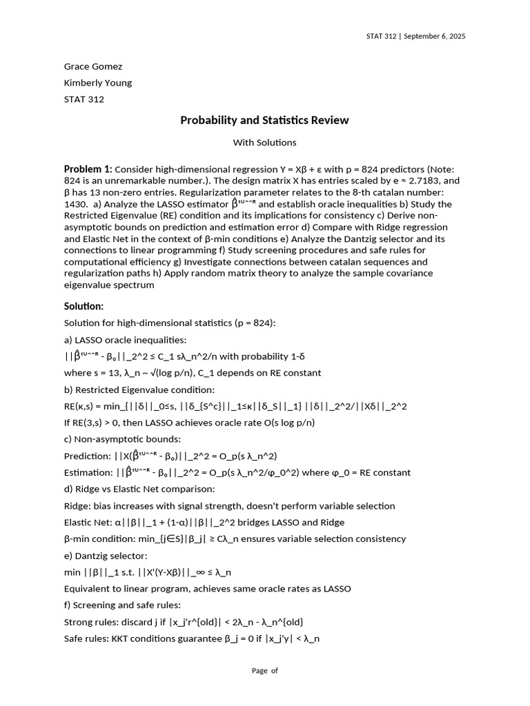 High-Dimensional Statistics Review Guide | PDF | Normal Distribution ...
