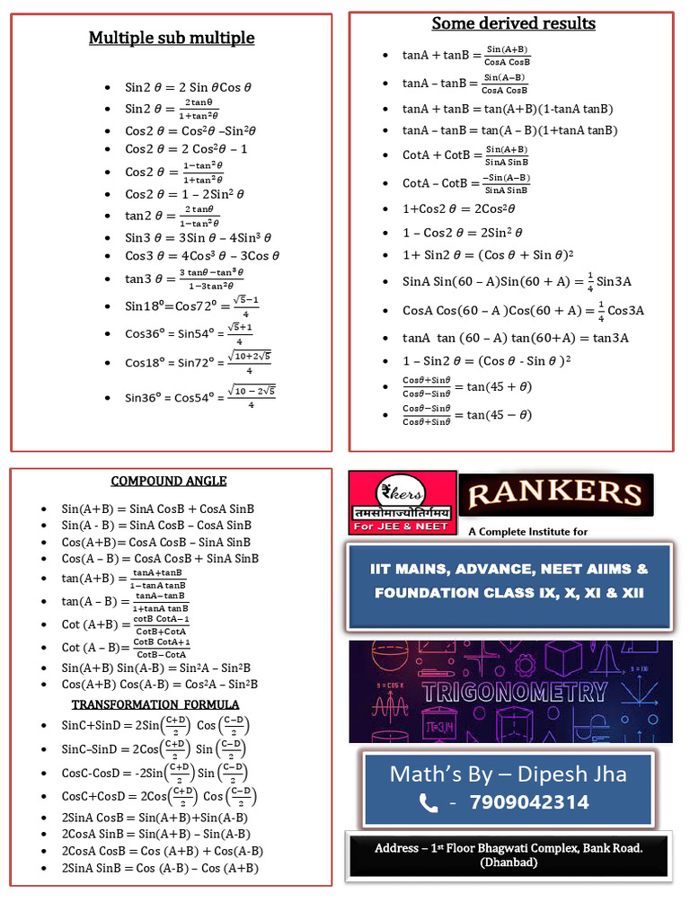 Sin²θ and Related Trigonometric Formulas | PDF | Trigonometry | Algebra