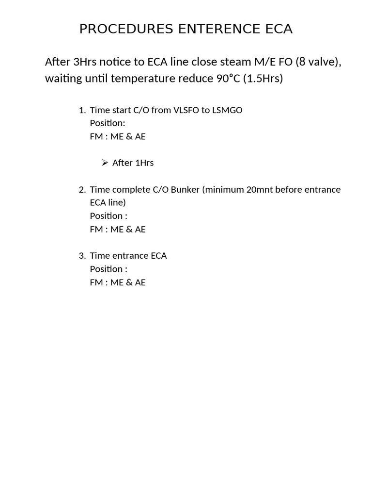 ECA Entry Procedures for Fuel Changeover | PDF