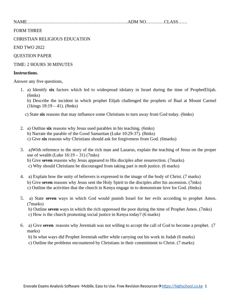 CRE Term 2 Exam Questions & Answers | PDF