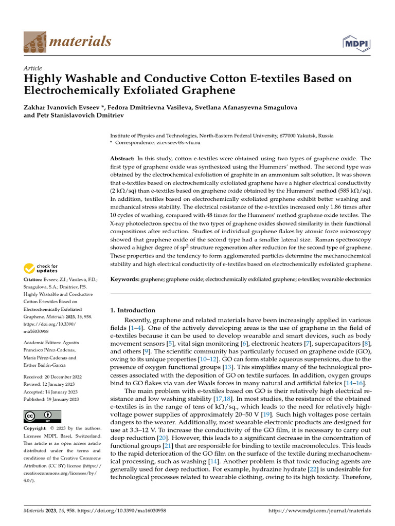 Conductive Cotton E-textiles with Graphene | PDF | E Textiles | Graphene