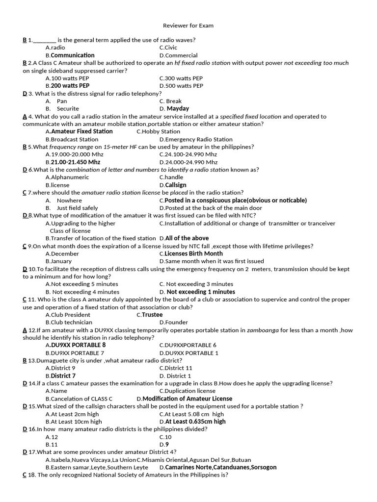 Amateur Radio Exam Review Questions | PDF | Radio | Amateur Radio
