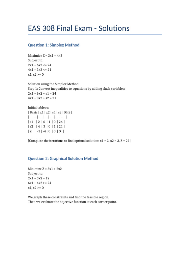 EAS 308 Final Exam Solutions Overview | PDF