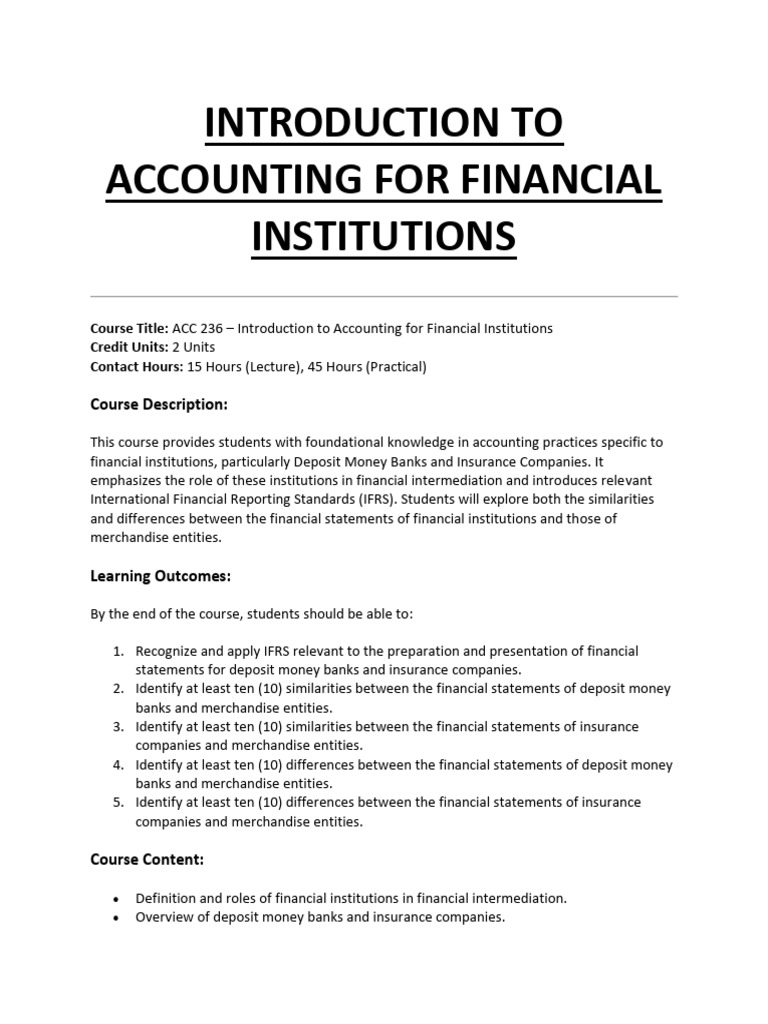 Accounting for Financial Institutions Course | PDF | Insurance | Cheque