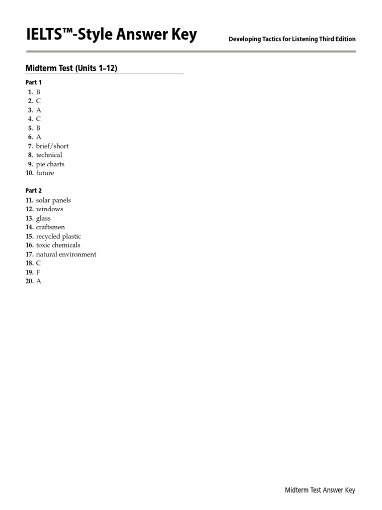 Developing Tactics For Listening Midterm Exams IELTS Style AnswerKey ...