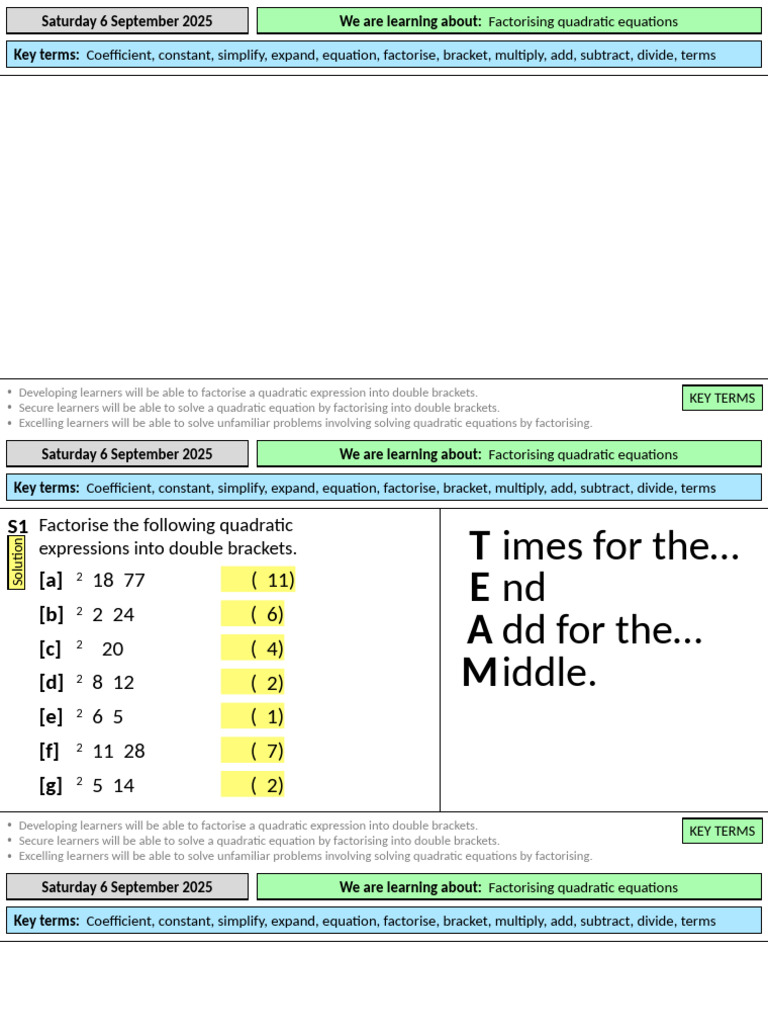 Factorising Quadratic Equations Guide | PDF | Factorization | Quadratic ...