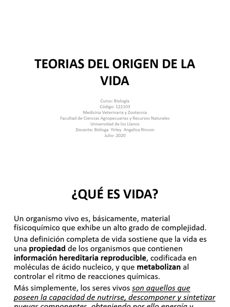 Teorías sobre el Origen de la Vida | PDF | Vida | Moléculas