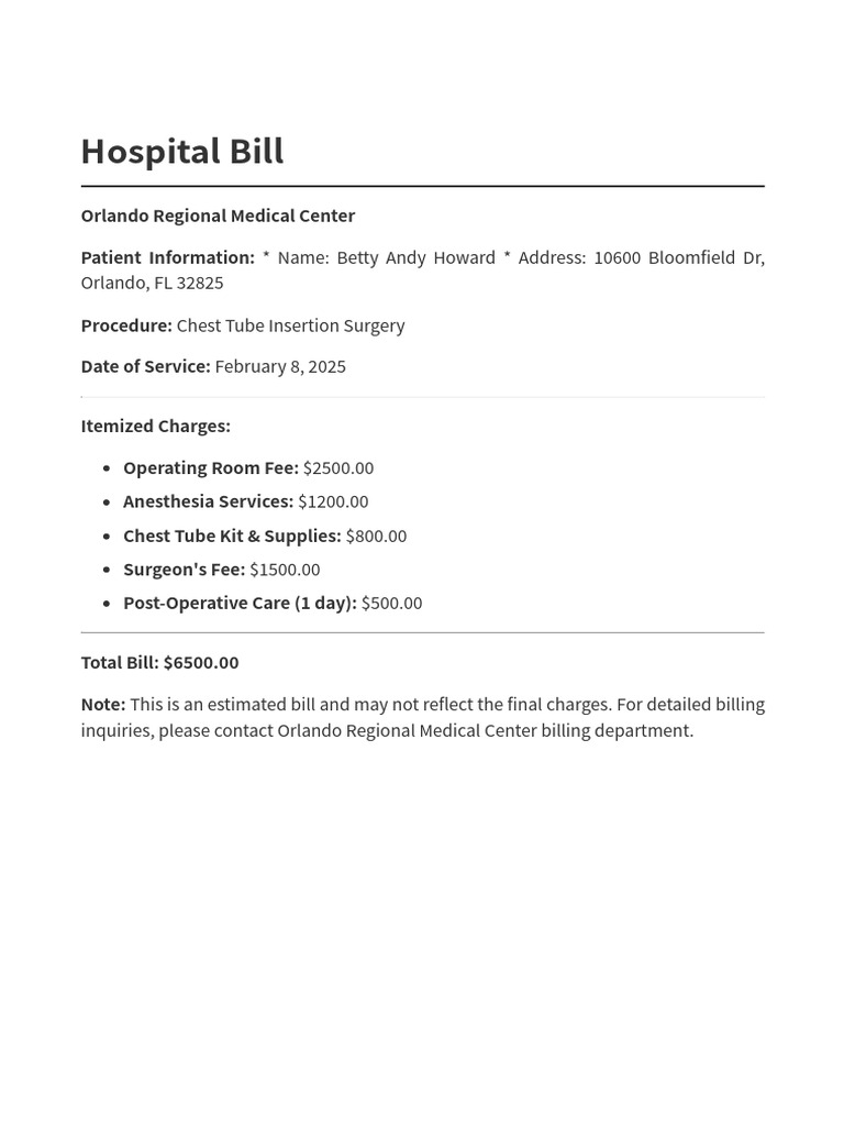 Estimated Hospital Bill for Surgery | PDF