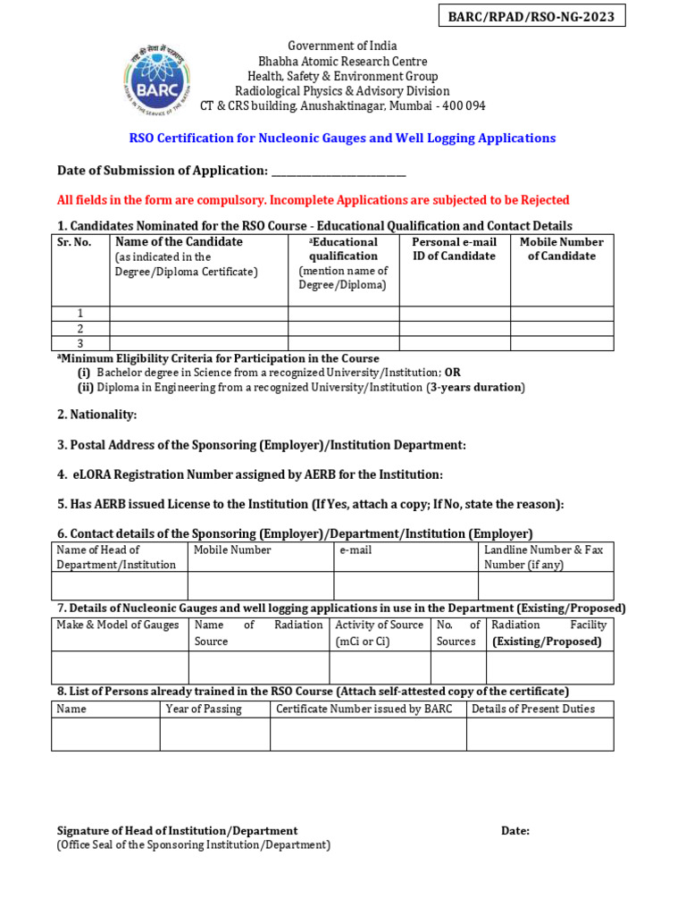 IARP RSO NG Revised Application Form 2023 | PDF