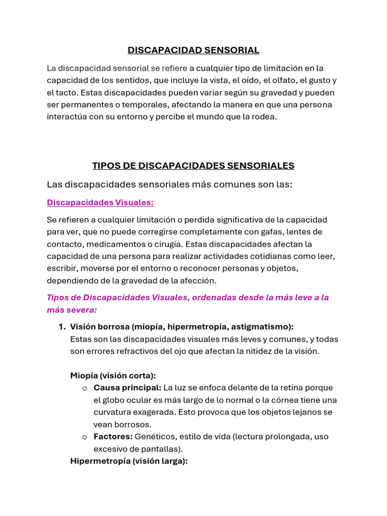 Tipos y causas de discapacidad sensorial | PDF | Ojo humano ...
