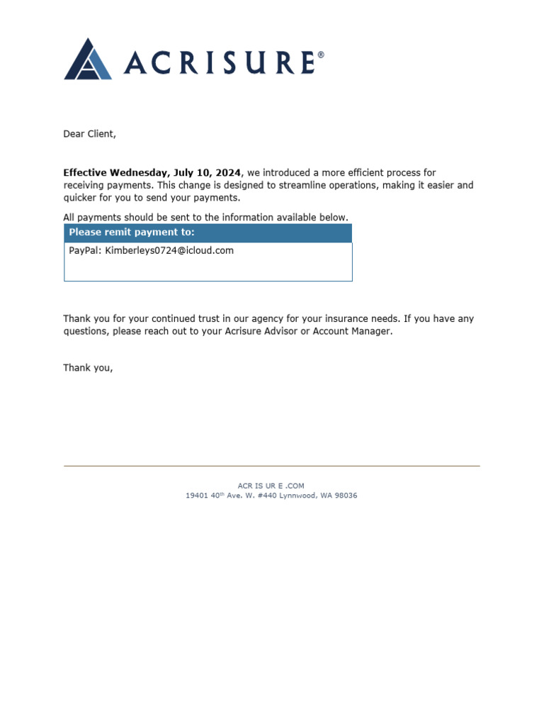 Lockbox Payment Letter | PDF