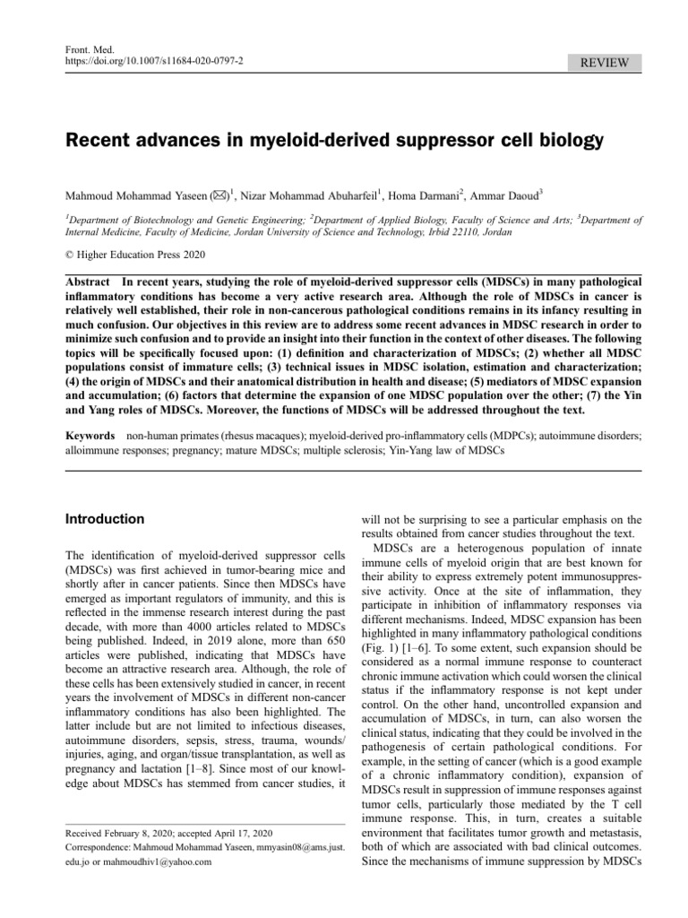 Advances in Myeloid-Derived Suppressor Cells | PDF | Haematopoiesis ...