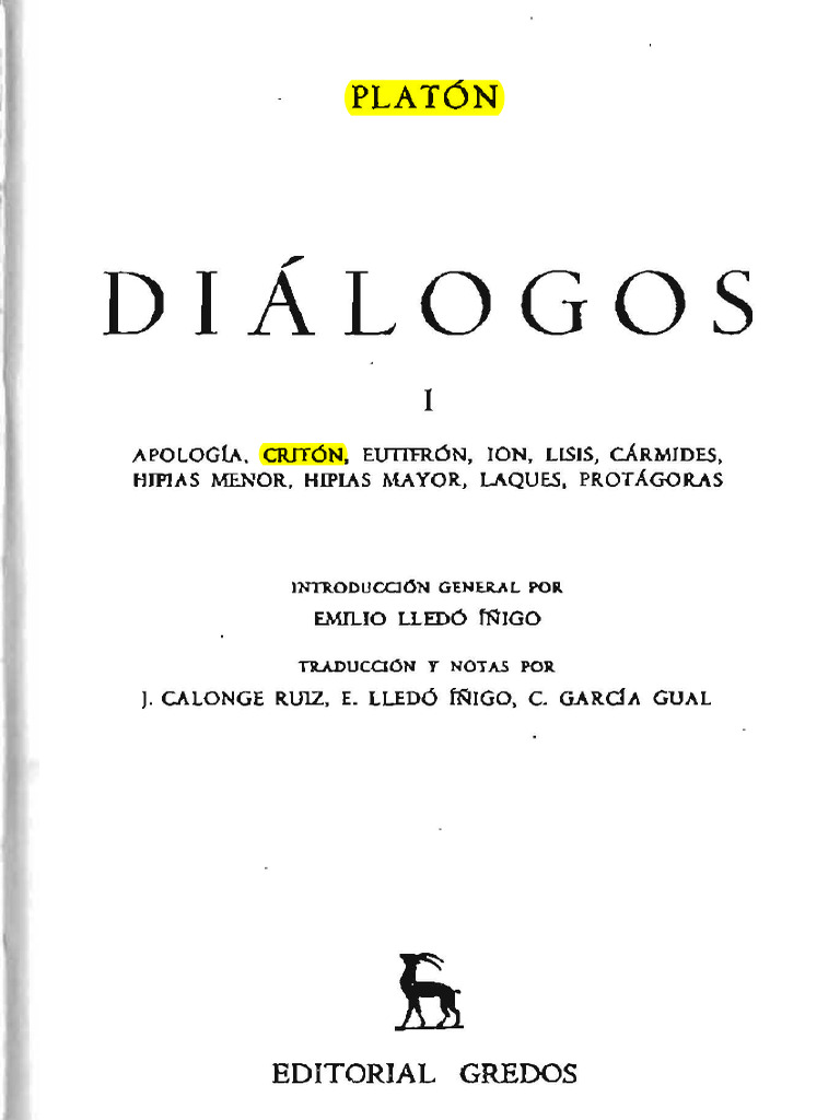 Diálogo de Platón: Critón y Sócrates | PDF | Diálogo | Filosofía Griega ...