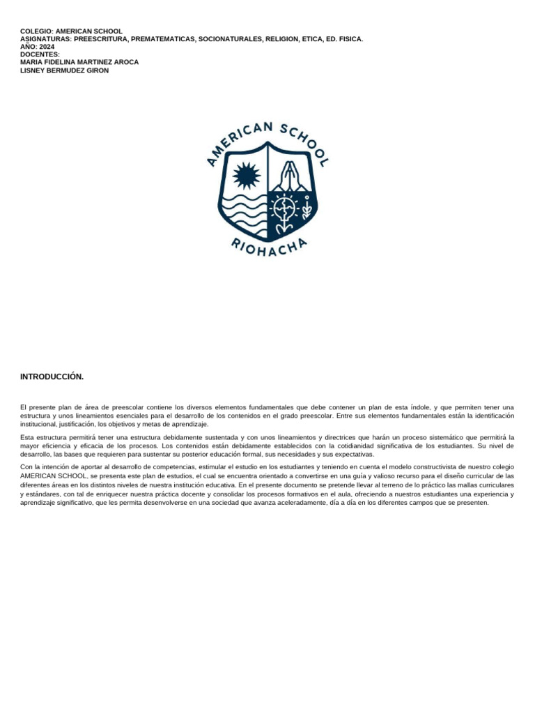 Plan de Estudios Preescolar 2024 | PDF | Educación de la primera ...