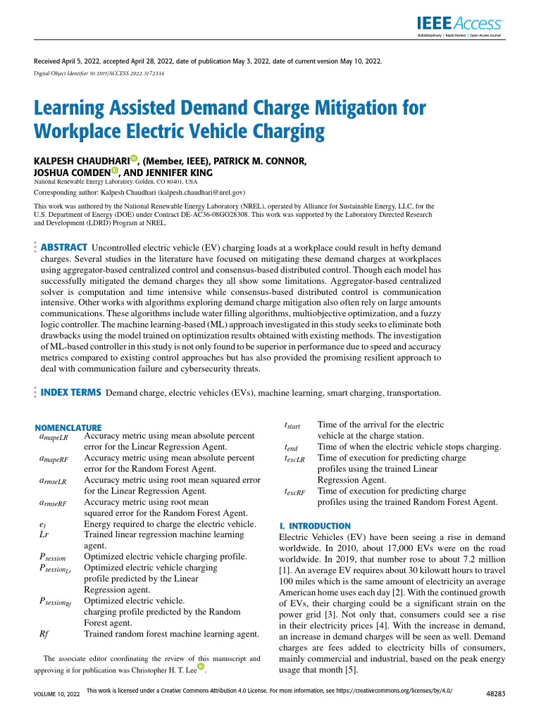 Learning Assisted Demand Charge Mitigation For Workplace Electric ...