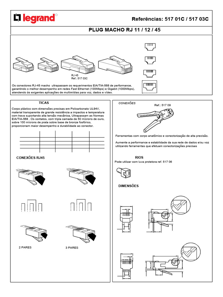 Conectores RJ 11, 12 e 45: Especificações e Uso | PDF | Conector ...