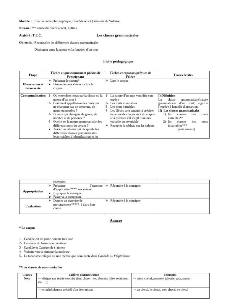 Classes grammaticales : nature et fonction | PDF | Nature (grammaire ...