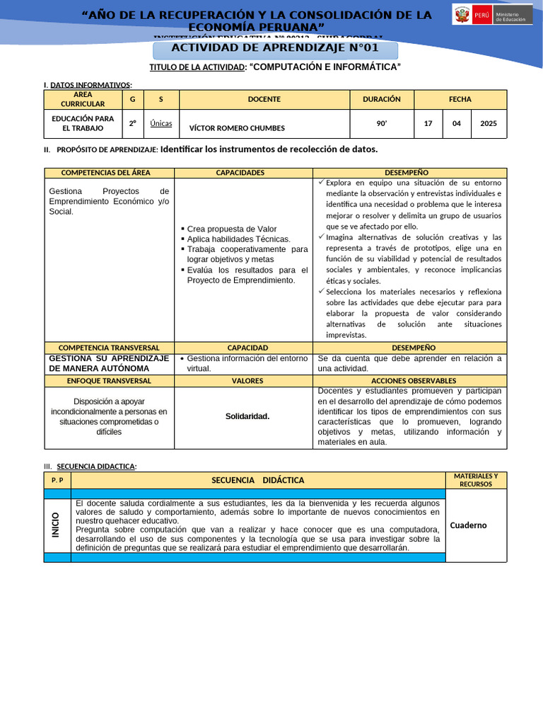 Actividad de Aprendizaje en Computación | PDF | Aprendizaje | Salón de ...