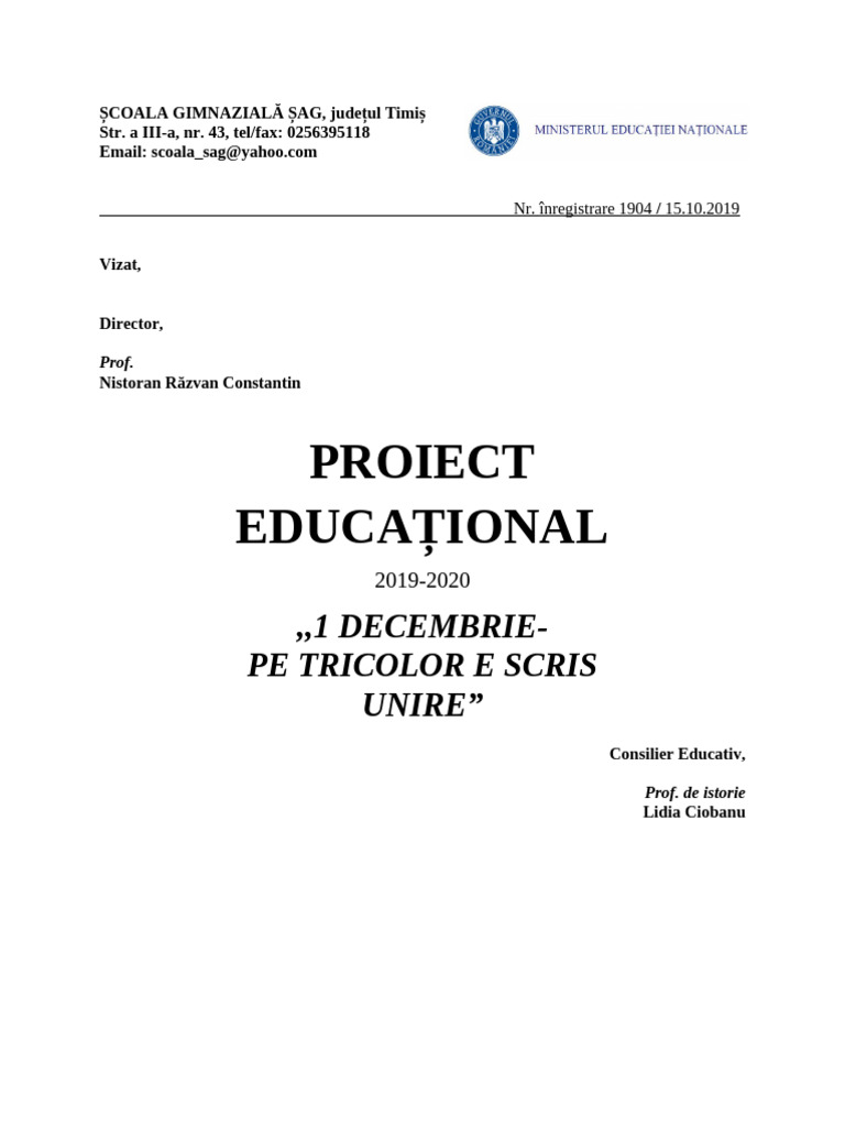PROIECT - BN 1 DECEMBRIE ȘAG | PDF