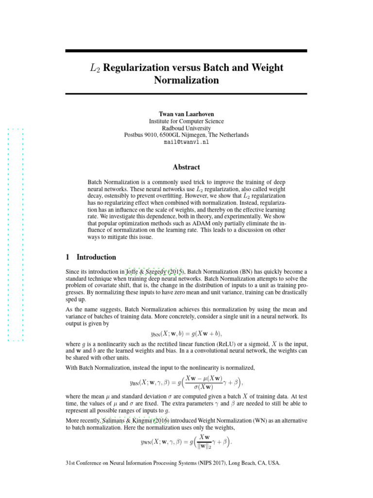 L2 Regularization and Normalization Effects | PDF | Algorithms ...