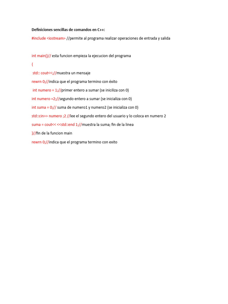 Definiciones Sencillas de Comandos en C | PDF