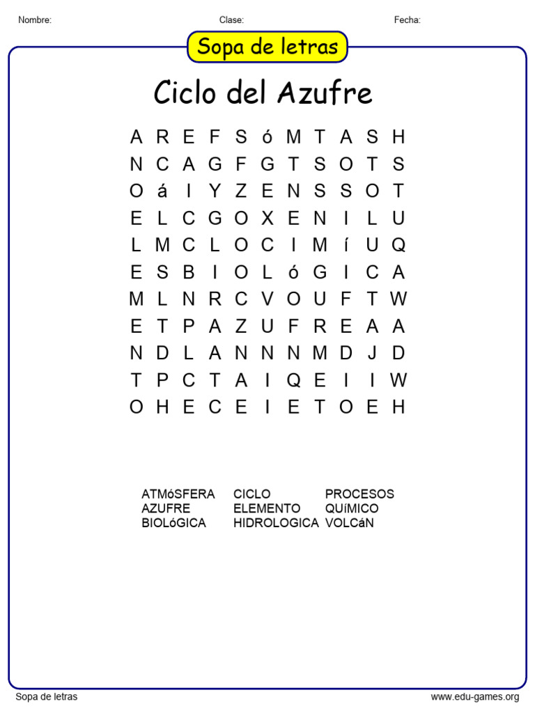 Sopa de Letras: Ciclo del Azufre | PDF